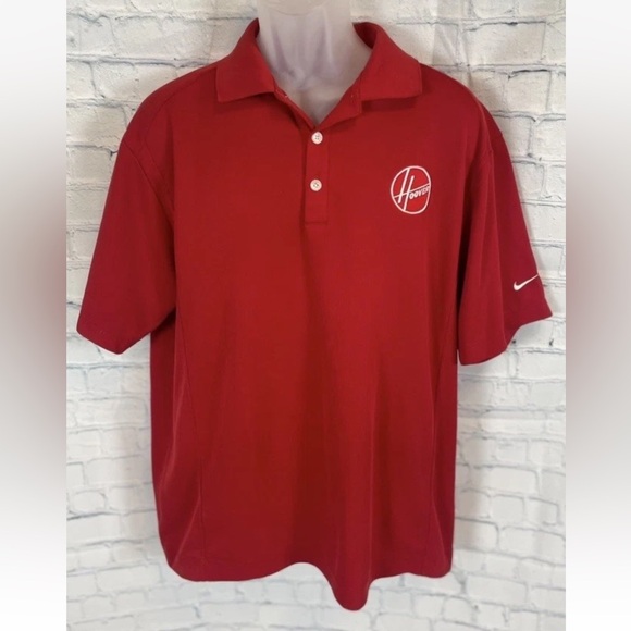 NIKE  GOLF Polo Shirt Men’s L Red Performance Short Sleeve Hoover Company Logo - Picture 1 of 15